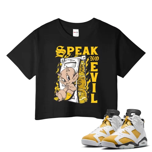 TeeVivo Crop Top Match Air Jordan 6 Retro Yellow Ochre Speak no evil – Air Jordan 6 Crop Top, AJ6 Crop Top
