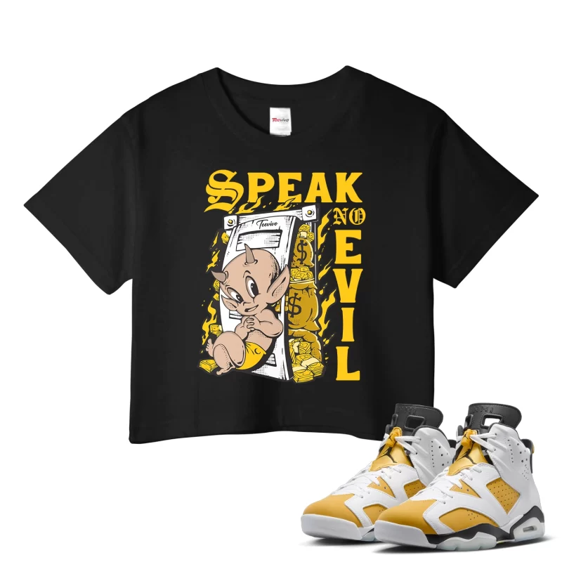TeeVivo Crop Top Match Air Jordan 6 Retro Yellow Ochre Speak no evil – Air Jordan 6 Crop Top, AJ6 Crop Top