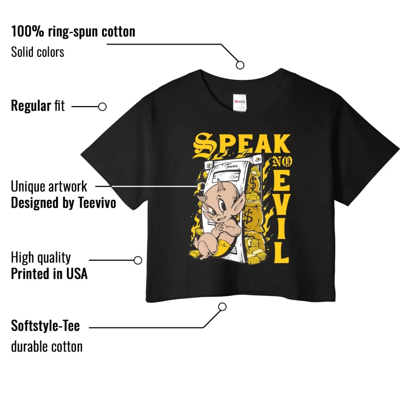 TeeVivo Crop Top Match Air Jordan 6 Retro Yellow Ochre Speak no evil – Air Jordan 6 Crop Top, AJ6 Crop Top