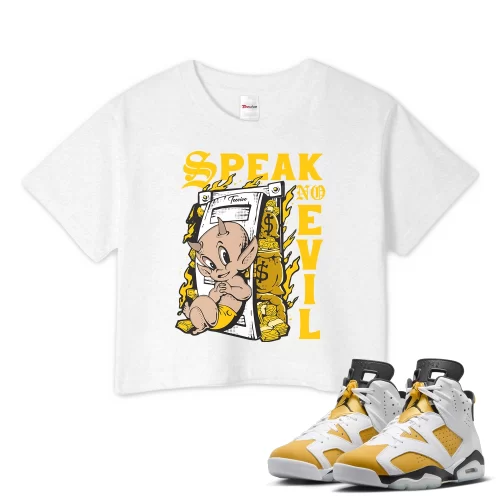 TeeVivo Crop Top Match Air Jordan 6 Retro Yellow Ochre Speak no evil – Air Jordan 6 Crop Top, AJ6 Crop Top