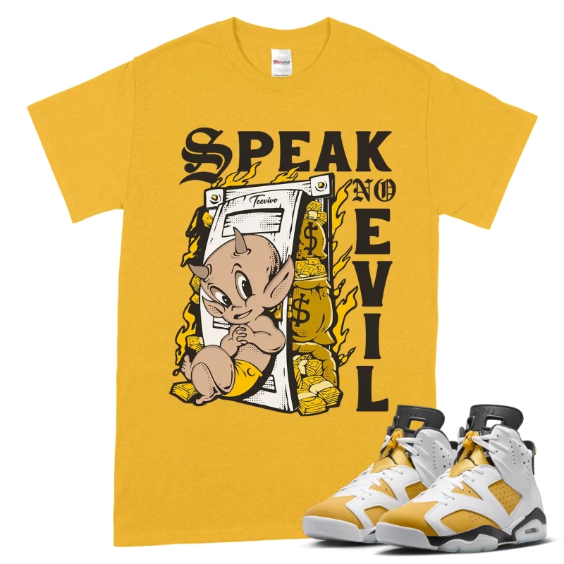 TeeVivo T-Shirt Match Air Jordan 6 Retro Yellow Ochre Speak no evil – Air Jordan 6 Shirt, AJ6 Shirt