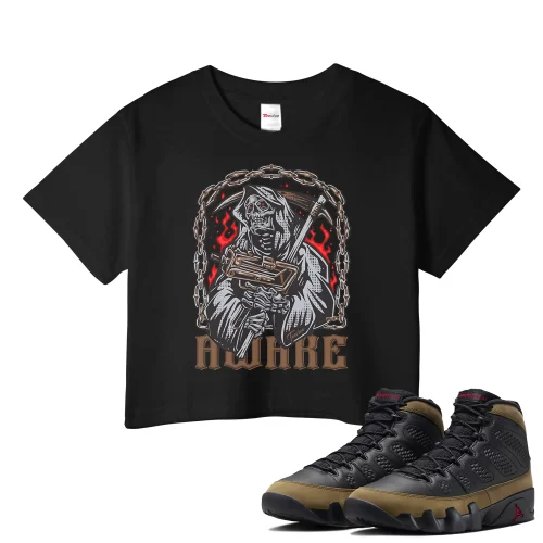 TeeVivo Crop Top Match Air Jordan 9 Retro Olive Awake – Air Jordan 9 Crop Top, AJ9 Crop Top