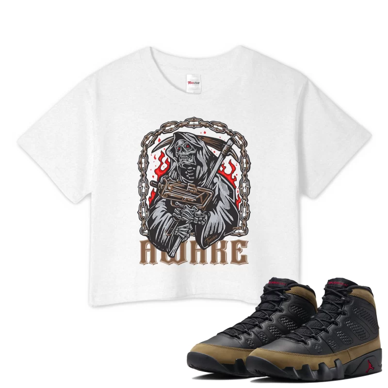 TeeVivo Crop Top Match Air Jordan 9 Retro Olive Awake – Air Jordan 9 Crop Top, AJ9 Crop Top