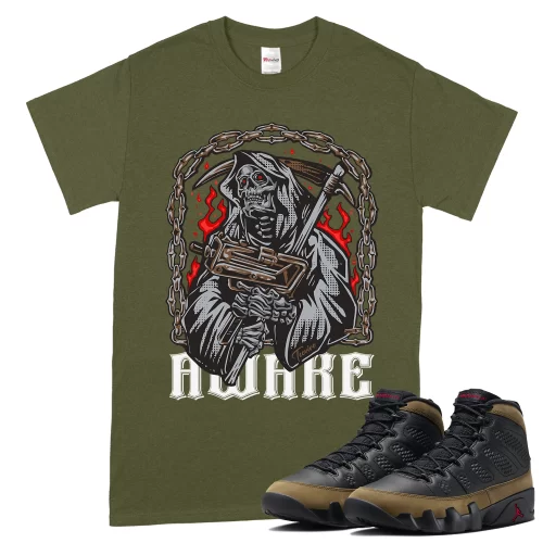 TeeVivo T-Shirt Match Air Jordan 9 Retro Olive Awake – Air Jordan 9 Shirt, AJ9 Shirt