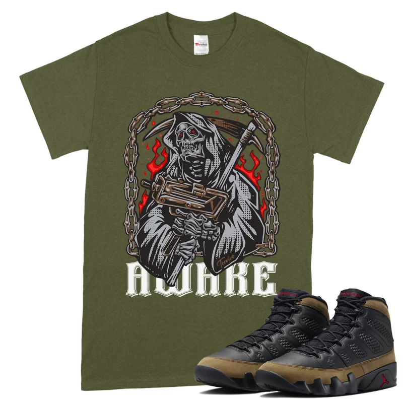 TeeVivo T-Shirt Match Air Jordan 9 Retro Olive Awake – Air Jordan 9 Shirt, AJ9 Shirt