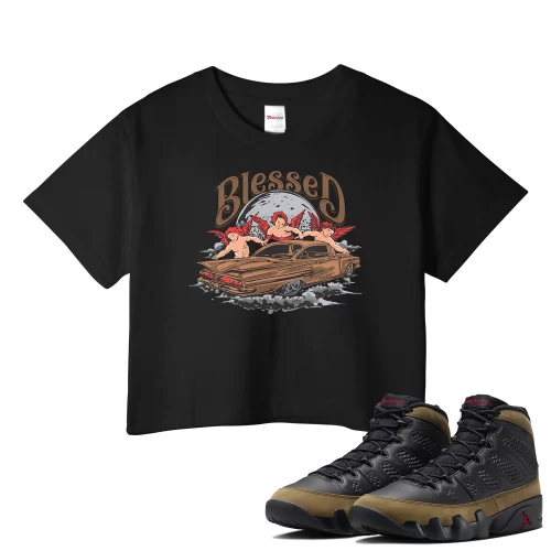 TeeVivo Crop Top Match Air Jordan 9 Retro Olive Blessed – Air Jordan 9 Crop Top, AJ9 Crop Top