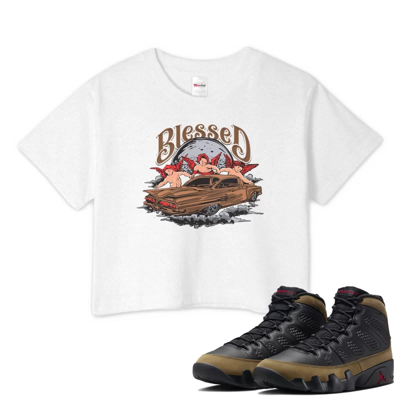 TeeVivo Crop Top Match Air Jordan 9 Retro Olive Blessed – Air Jordan 9 Crop Top, AJ9 Crop Top