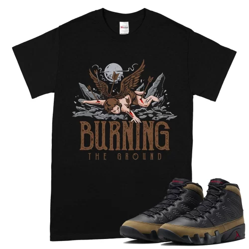 TeeVivo T-Shirt Match Air Jordan 9 Retro Olive Burning the ground – Air Jordan 9 Shirt, AJ9 Shirt