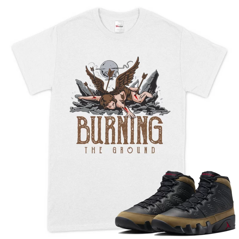 TeeVivo T-Shirt Match Air Jordan 9 Retro Olive Burning the ground – Air Jordan 9 Shirt, AJ9 Shirt