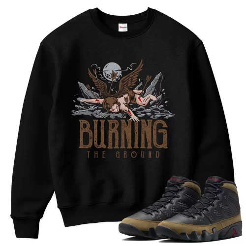 TeeVivo Sweatshirt Match Air Jordan 9 Retro Olive Burning the ground – Air Jordan 9 Sweatshirt, AJ9 Sweatshirt