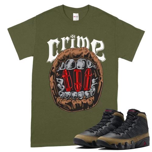 TeeVivo T-Shirt Match Air Jordan 9 Retro Olive Crime – Air Jordan 9 Shirt, AJ9 Shirt