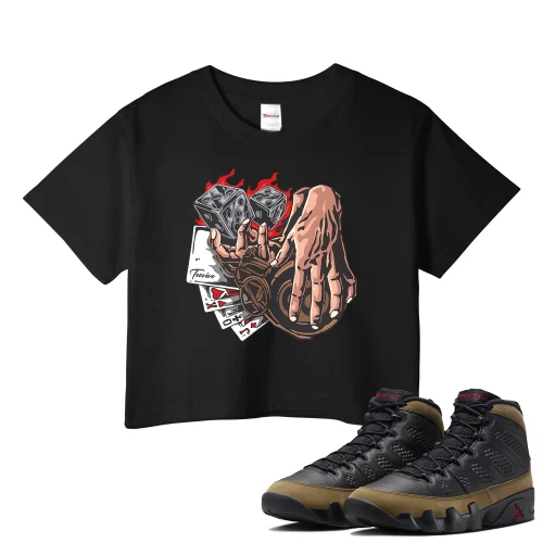TeeVivo Crop Top Match Air Jordan 9 Retro Olive Gambling – Air Jordan 9 Crop Top, AJ9 Crop Top