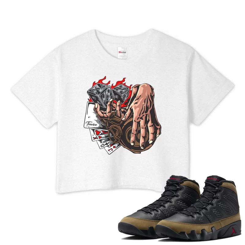 TeeVivo Crop Top Match Air Jordan 9 Retro Olive Gambling – Air Jordan 9 Crop Top, AJ9 Crop Top
