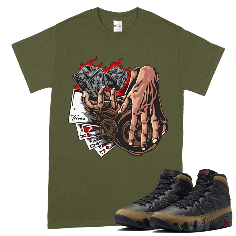 TeeVivo T-Shirt Match Air Jordan 9 Retro Olive Gambling – Air Jordan 9 Shirt, AJ9 Shirt
