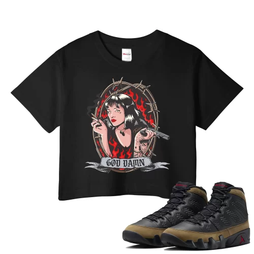 TeeVivo Crop Top Match Air Jordan 9 Retro Olive God Daaamn – Air Jordan 9 Crop Top, AJ9 Crop Top
