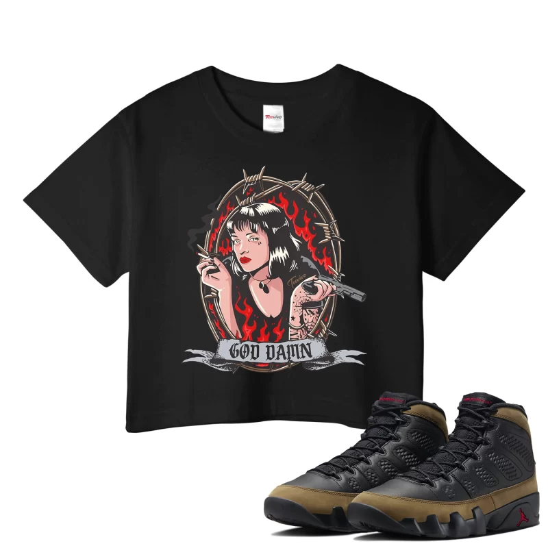 TeeVivo Crop Top Match Air Jordan 9 Retro Olive God Daaamn – Air Jordan 9 Crop Top, AJ9 Crop Top