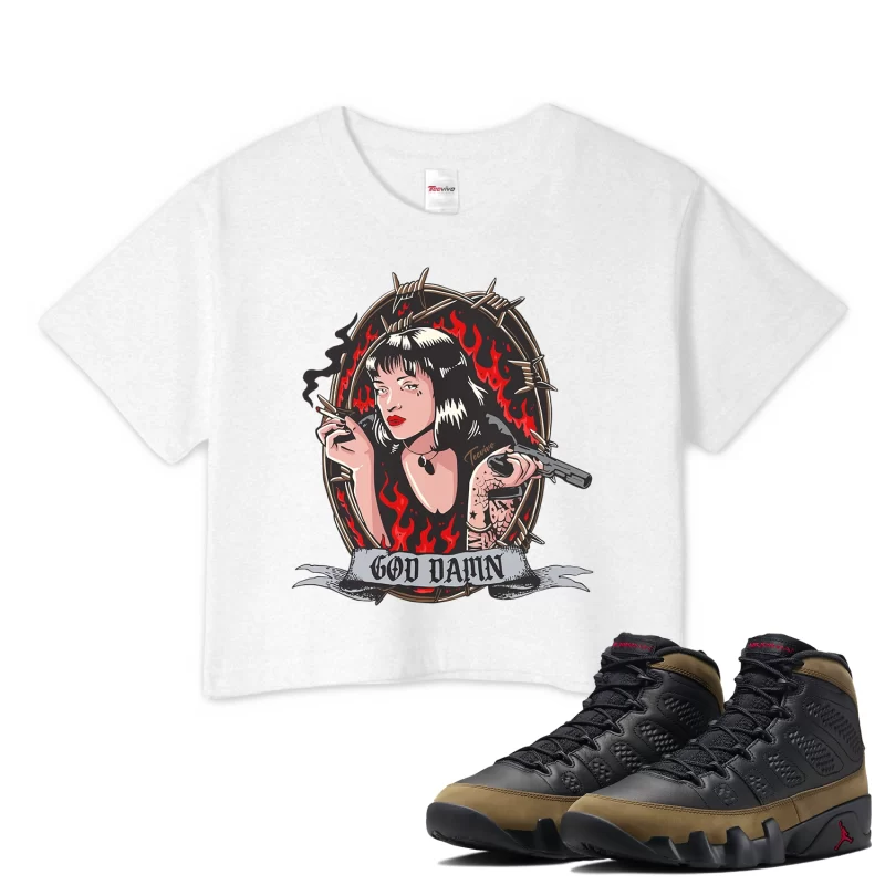 TeeVivo Crop Top Match Air Jordan 9 Retro Olive God Daaamn – Air Jordan 9 Crop Top, AJ9 Crop Top
