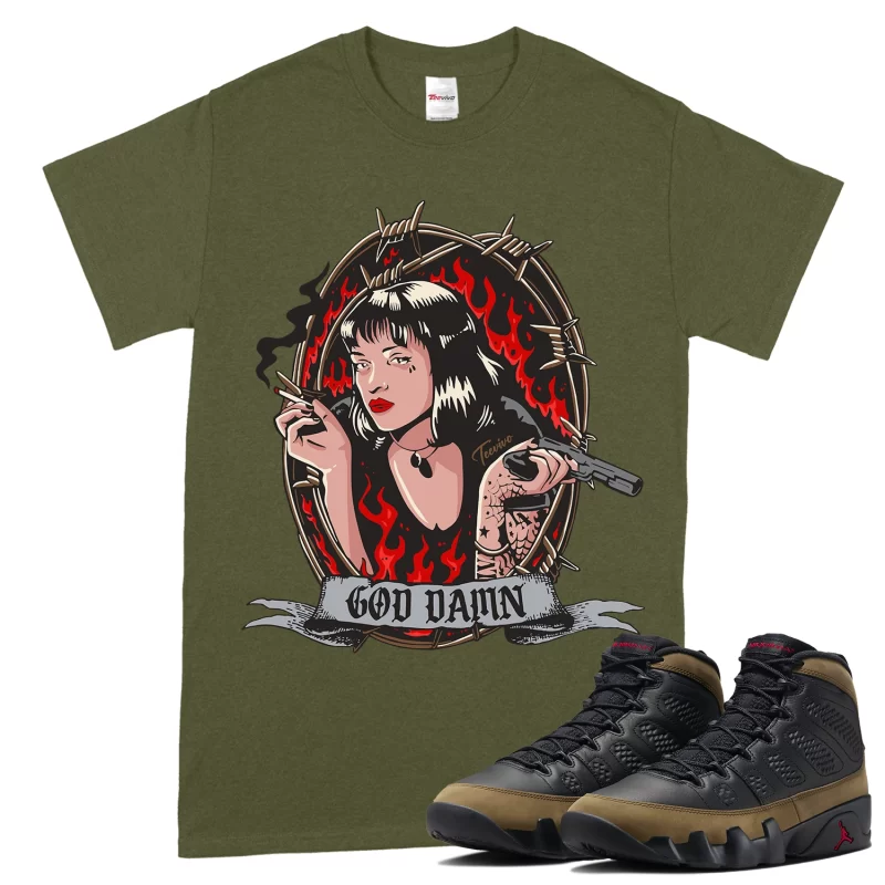TeeVivo T-Shirt Match Air Jordan 9 Retro Olive God Daaamn – Air Jordan 9 Shirt, AJ9 Shirt