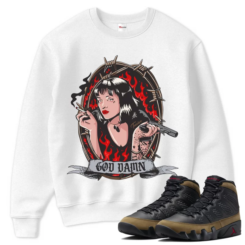 TeeVivo Sweatshirt Match Air Jordan 9 Retro Olive God Daaamn – Air Jordan 9 Sweatshirt, AJ9 Sweatshirt