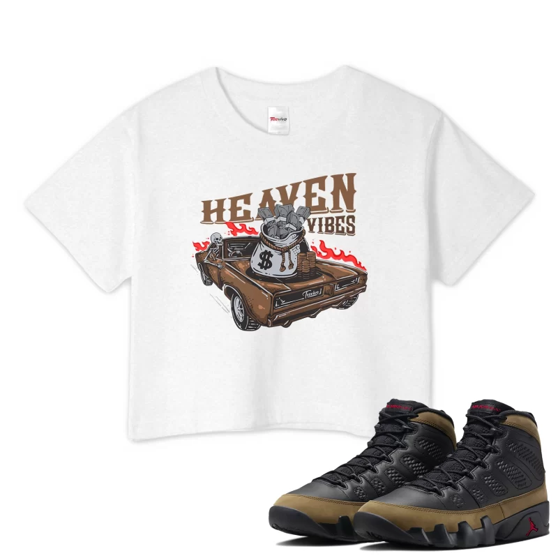 TeeVivo Crop Top Match Air Jordan 9 Retro Olive Heaven vibes – Air Jordan 9 Crop Top, AJ9 Crop Top