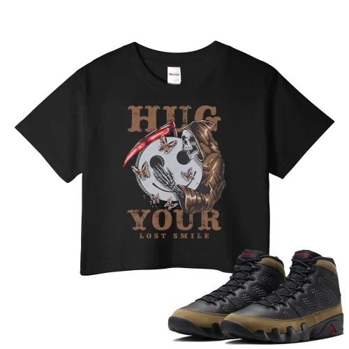 TeeVivo Crop Top Match Air Jordan 9 Retro Olive Hug your lost smile – Air Jordan 9 Crop Top, AJ9 Crop Top