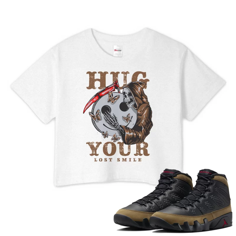 TeeVivo Crop Top Match Air Jordan 9 Retro Olive Hug your lost smile – Air Jordan 9 Crop Top, AJ9 Crop Top