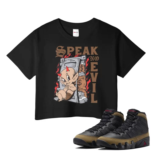 TeeVivo Crop Top Match Air Jordan 9 Retro Olive Speak no evil – Air Jordan 9 Crop Top, AJ9 Crop Top