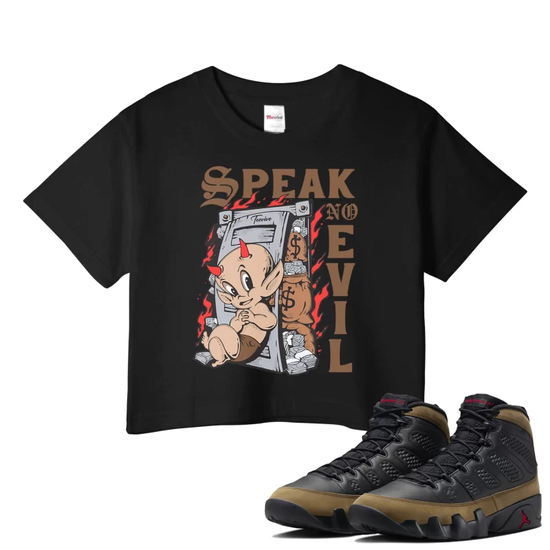 TeeVivo Crop Top Match Air Jordan 9 Retro Olive Speak no evil – Air Jordan 9 Crop Top, AJ9 Crop Top