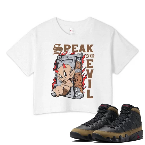 TeeVivo Crop Top Match Air Jordan 9 Retro Olive Speak no evil – Air Jordan 9 Crop Top, AJ9 Crop Top