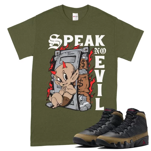 TeeVivo T-Shirt Match Air Jordan 9 Retro Olive Speak no evil – Air Jordan 9 Shirt, AJ9 Shirt