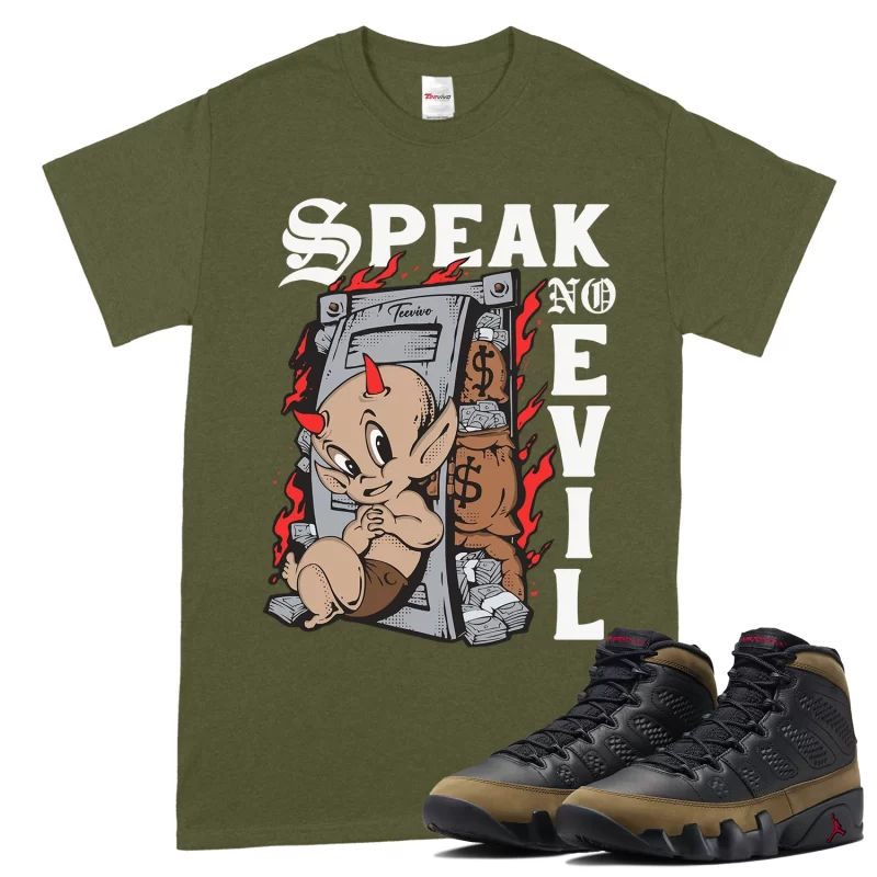 TeeVivo T-Shirt Match Air Jordan 9 Retro Olive Speak no evil – Air Jordan 9 Shirt, AJ9 Shirt