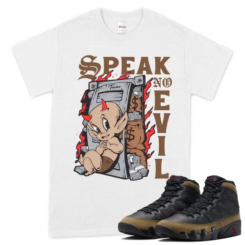 TeeVivo T-Shirt Match Air Jordan 9 Retro Olive Speak no evil – Air Jordan 9 Shirt, AJ9 Shirt