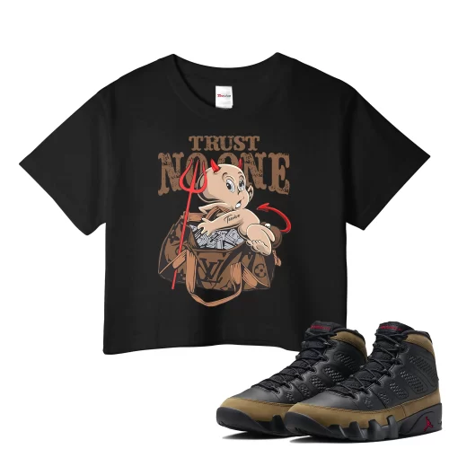 TeeVivo Crop Top Match Air Jordan 9 Retro Olive Trust no one – Air Jordan 9 Crop Top, AJ9 Crop Top