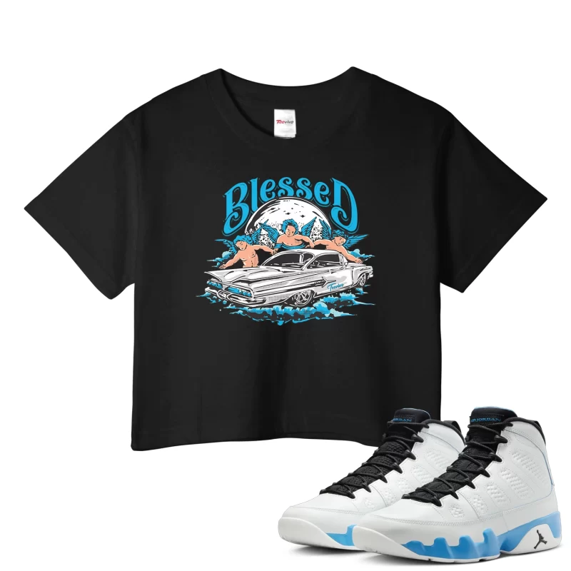 TeeVivo Crop Top Match Air Jordan 9 Retro Powder Blue Blessed – Air Jordan 9 Crop Top, AJ9 Crop Top