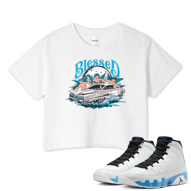 TeeVivo Crop Top Match Air Jordan 9 Retro Powder Blue Blessed – Air Jordan 9 Crop Top, AJ9 Crop Top