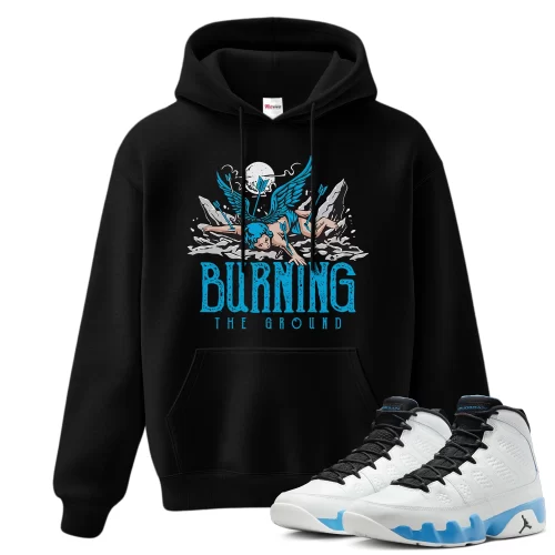 TeeVivo Hoodie Match Air Jordan 9 Retro Powder Blue Burning the ground – Air Jordan 9 Hoodie, AJ9 Hoodie