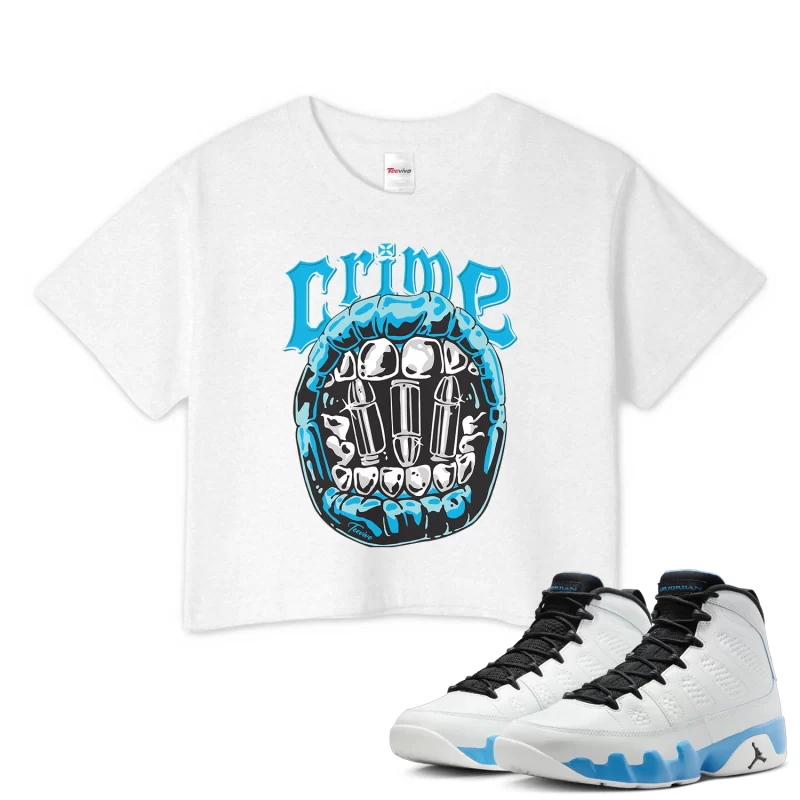TeeVivo Crop Top Match Air Jordan 9 Retro Powder Blue Crime – Air Jordan 9 Crop Top, AJ9 Crop Top