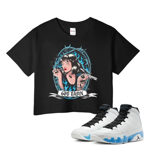 TeeVivo Crop Top Match Air Jordan 9 Retro Powder Blue God Daaamn – Air Jordan 9 Crop Top, AJ9 Crop Top