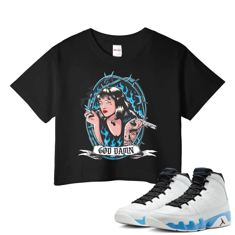 TeeVivo Crop Top Match Air Jordan 9 Retro Powder Blue God Daaamn – Air Jordan 9 Crop Top, AJ9 Crop Top