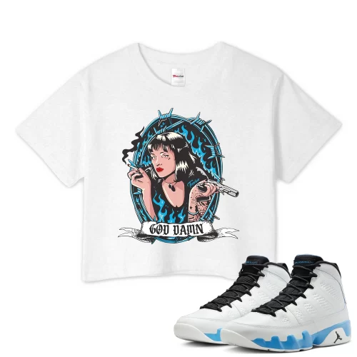 TeeVivo Crop Top Match Air Jordan 9 Retro Powder Blue God Daaamn – Air Jordan 9 Crop Top, AJ9 Crop Top