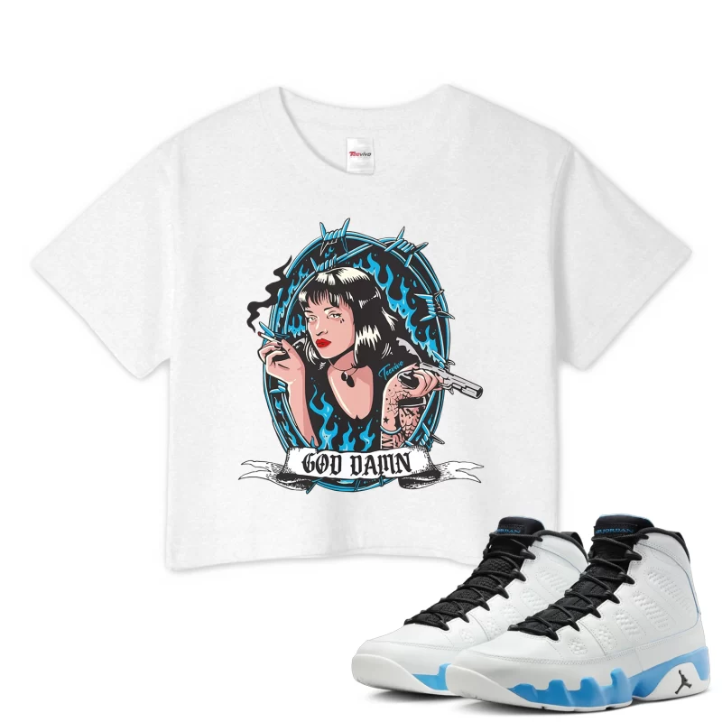 TeeVivo Crop Top Match Air Jordan 9 Retro Powder Blue God Daaamn – Air Jordan 9 Crop Top, AJ9 Crop Top