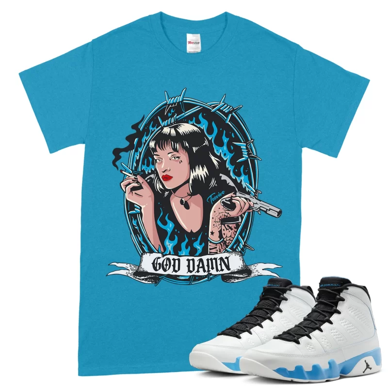 TeeVivo T-Shirt Match Air Jordan 9 Retro Powder Blue God Daaamn – Air Jordan 9 Shirt, AJ9 Shirt