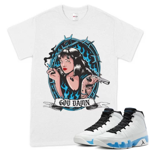 TeeVivo T-Shirt Match Air Jordan 9 Retro Powder Blue God Daaamn – Air Jordan 9 Shirt, AJ9 Shirt