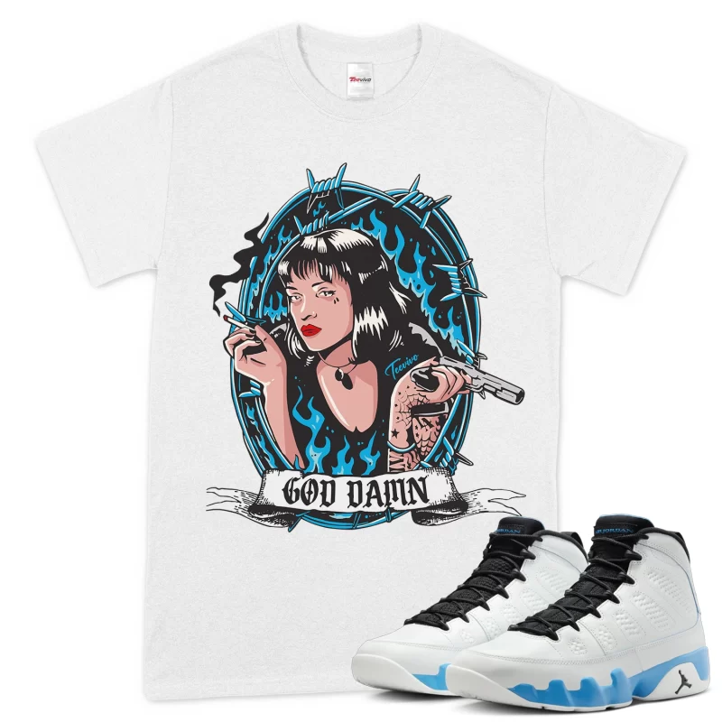TeeVivo T-Shirt Match Air Jordan 9 Retro Powder Blue God Daaamn – Air Jordan 9 Shirt, AJ9 Shirt