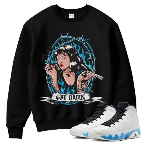 TeeVivo Sweatshirt Match Air Jordan 9 Retro Powder Blue God Daaamn – Air Jordan 9 Sweatshirt, AJ9 Sweatshirt