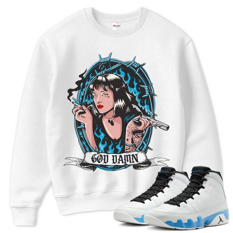 TeeVivo Sweatshirt Match Air Jordan 9 Retro Powder Blue God Daaamn – Air Jordan 9 Sweatshirt, AJ9 Sweatshirt