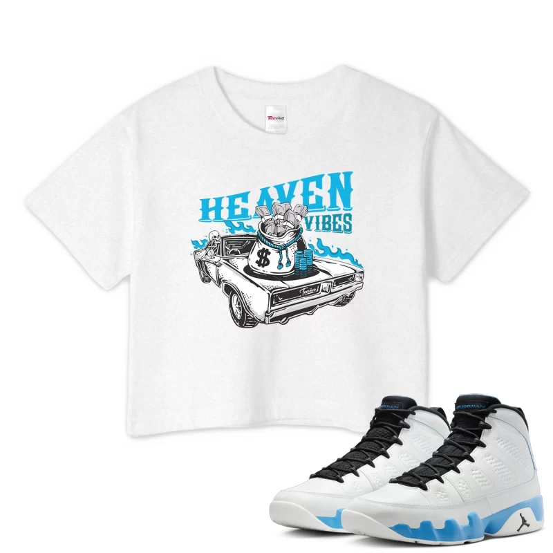 TeeVivo Crop Top Match Air Jordan 9 Retro Powder Blue Heaven vibes – Air Jordan 9 Crop Top, AJ9 Crop Top