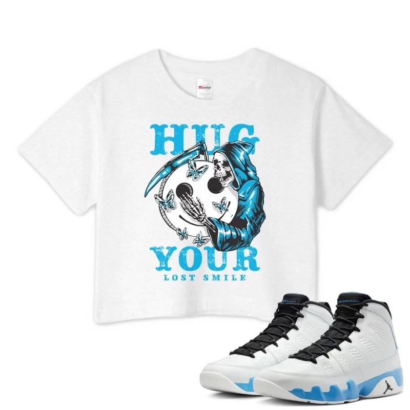 TeeVivo Crop Top Match Air Jordan 9 Retro Powder Blue Hug your lost smile – Air Jordan 9 Crop Top, AJ9 Crop Top