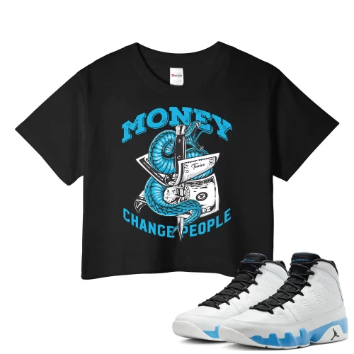 TeeVivo Crop Top Match Air Jordan 9 Retro Powder Blue Money change people – Air Jordan 9 Crop Top, AJ9 Crop Top