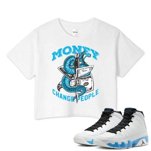 TeeVivo Crop Top Match Air Jordan 9 Retro Powder Blue Money change people – Air Jordan 9 Crop Top, AJ9 Crop Top